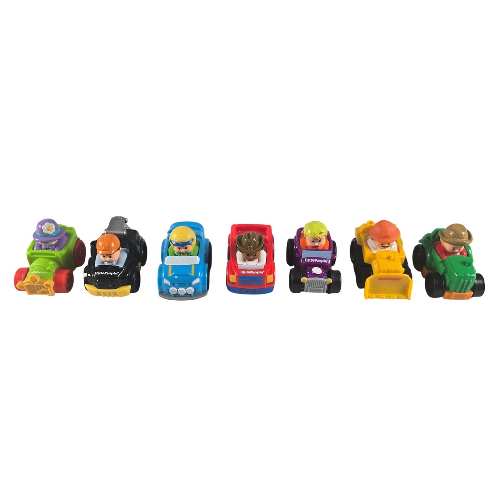 Fisher Price Little People Wheelies Cars Tractor Bulldozer Farm Lot of 7